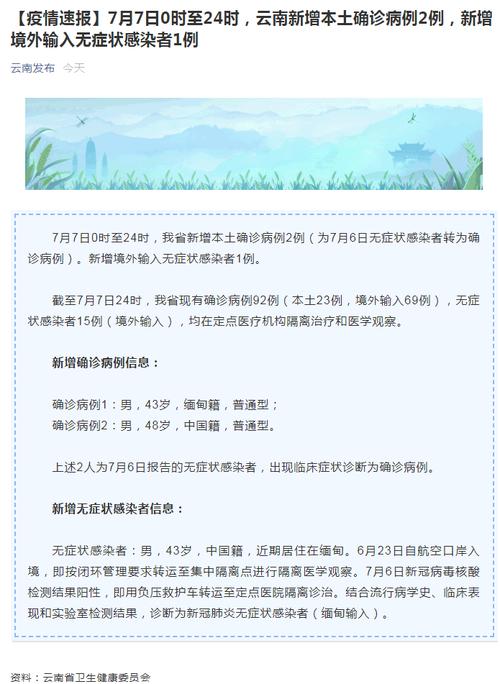 云南等地新增确诊病例情况，含本土及境外输入病例详情