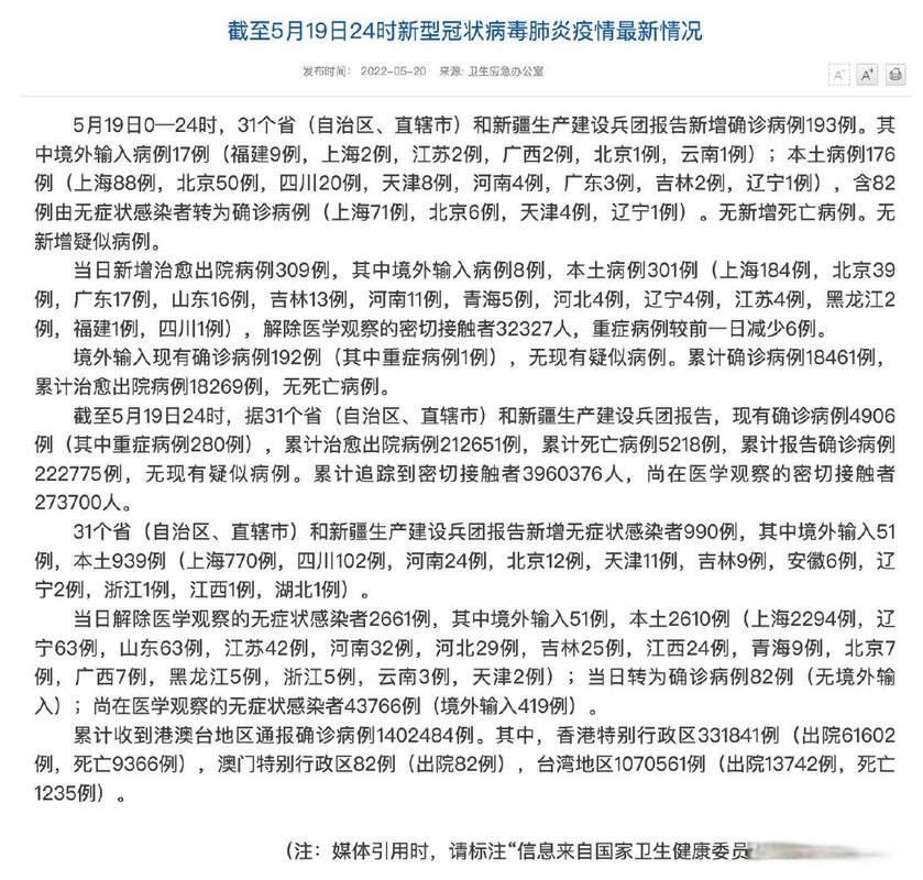 5月19日31省疫情新增本土确诊病例情况，含台湾地区数据